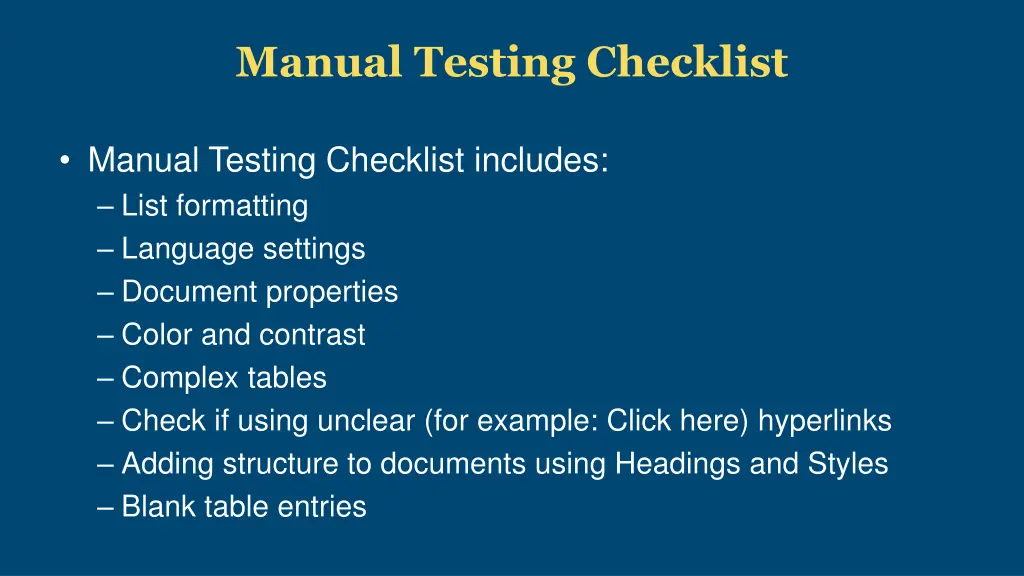 manual testing checklist