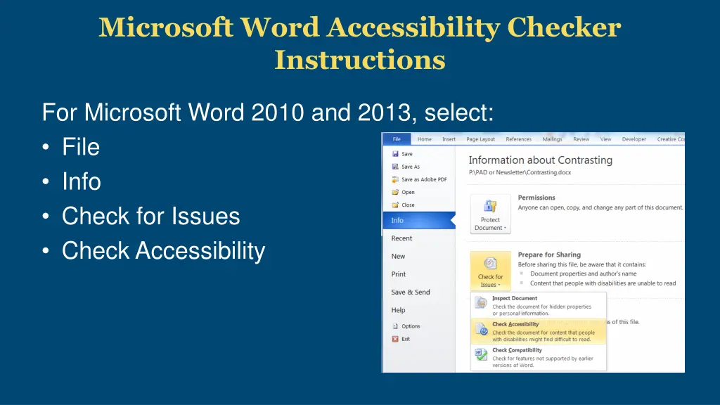 microsoft word accessibility checker instructions