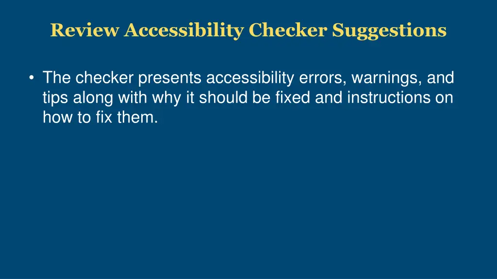 review accessibility checker suggestions