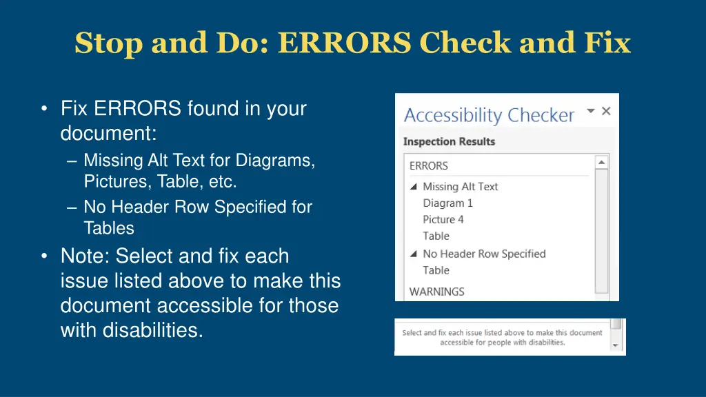 stop and do errors check and fix