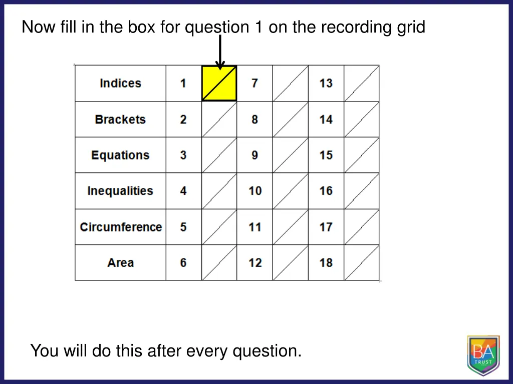 now fill in the box for question