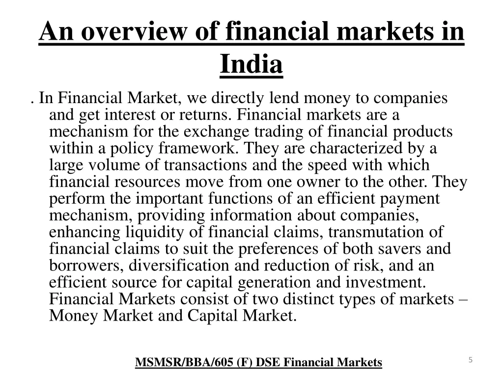 an overview of financial markets in india 1