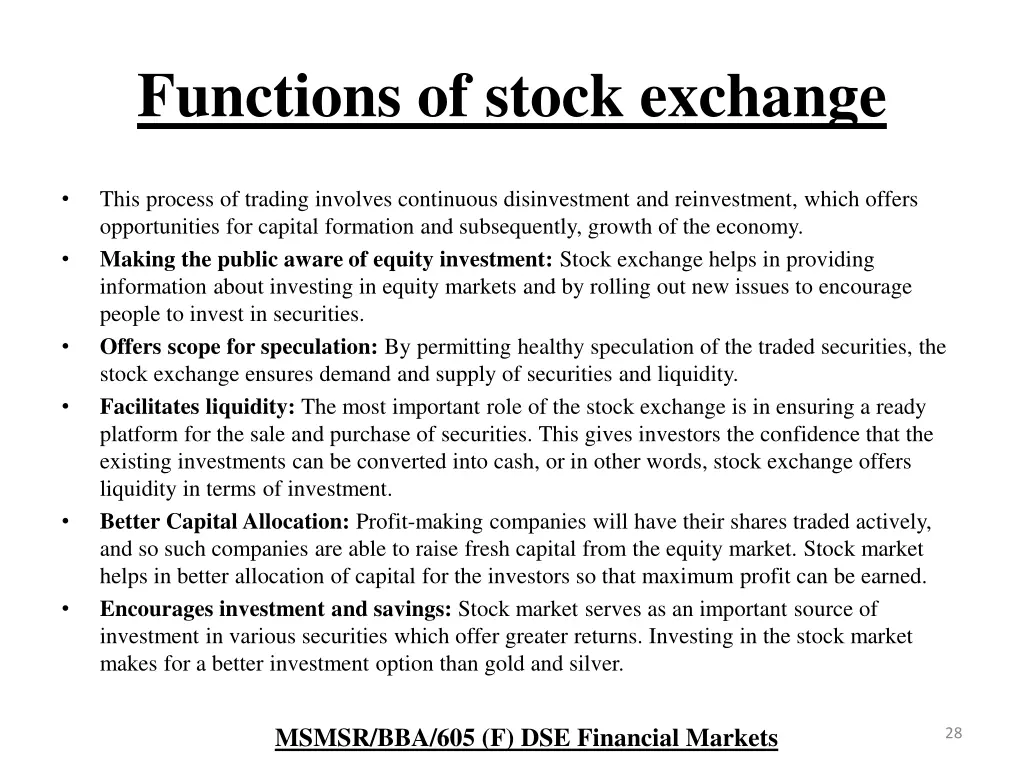 functions of stock exchange 1
