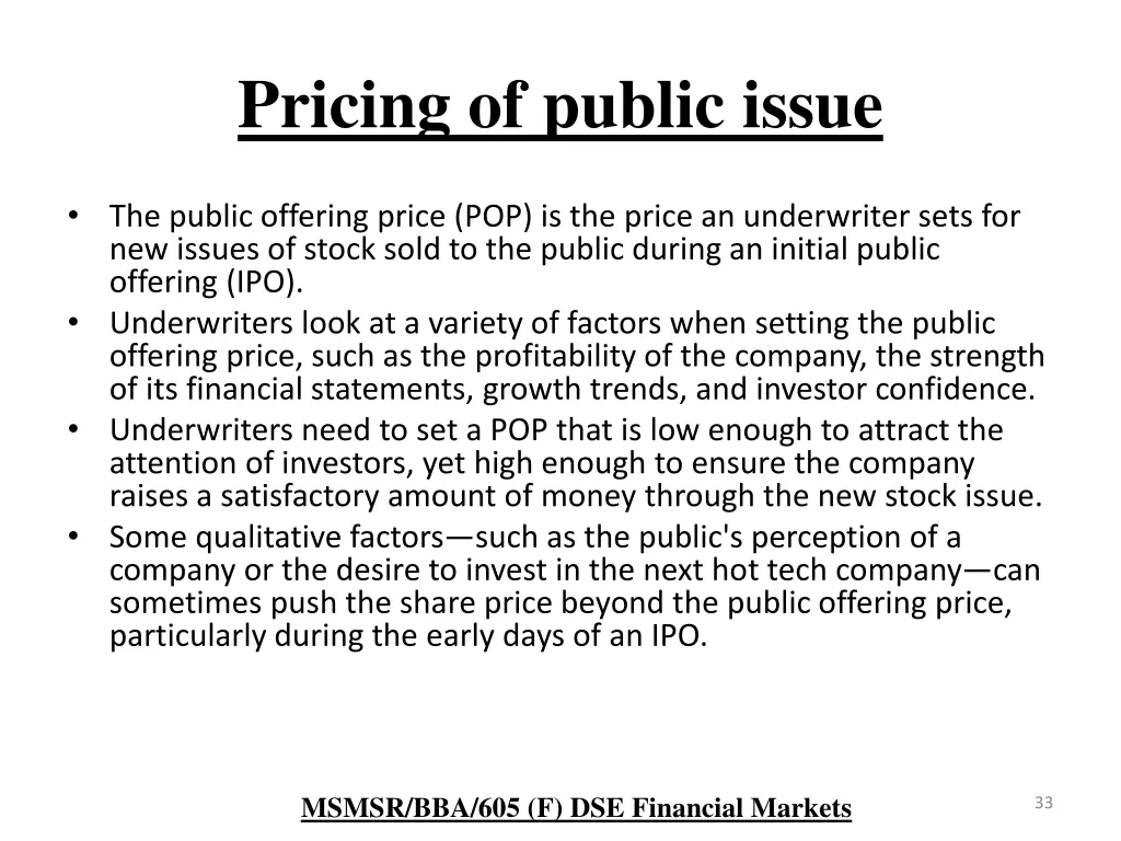 pricing of public issue