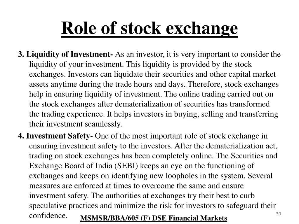role of stock exchange 1