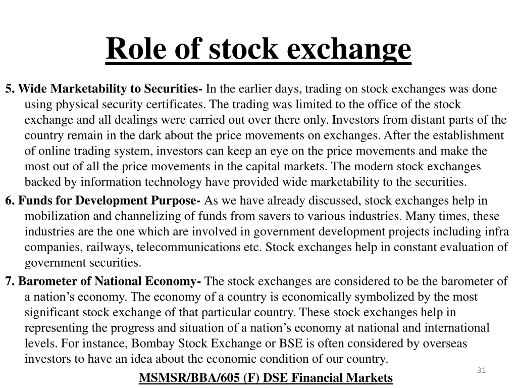 role of stock exchange 2