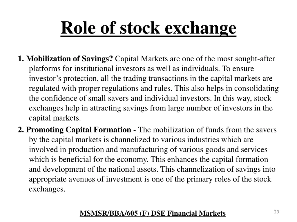 role of stock exchange