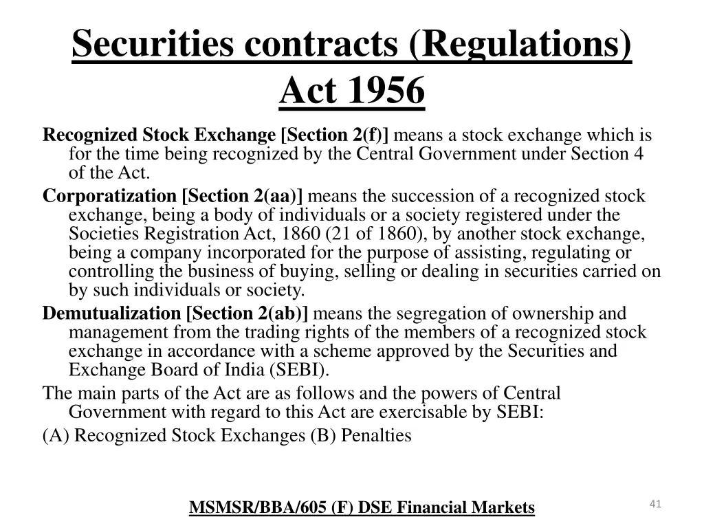 securities contracts regulations act 1956 1