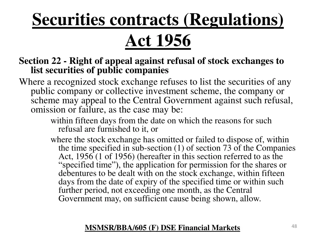 securities contracts regulations act 1956 section