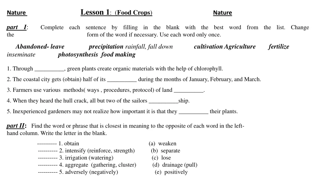 lesson 1 food crops nature