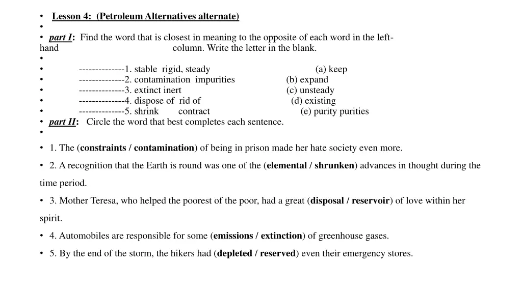 lesson 4 petroleum alternatives alternate part