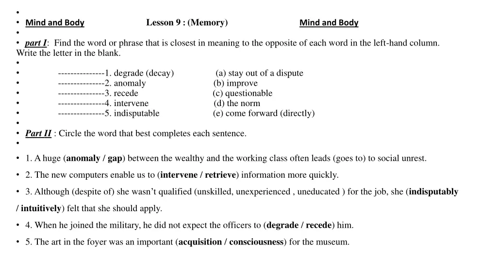 mind and body lesson 9 memory mind and body part