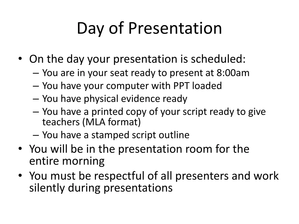 day of presentation