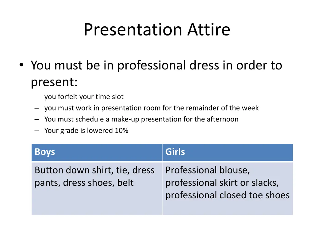 presentation attire