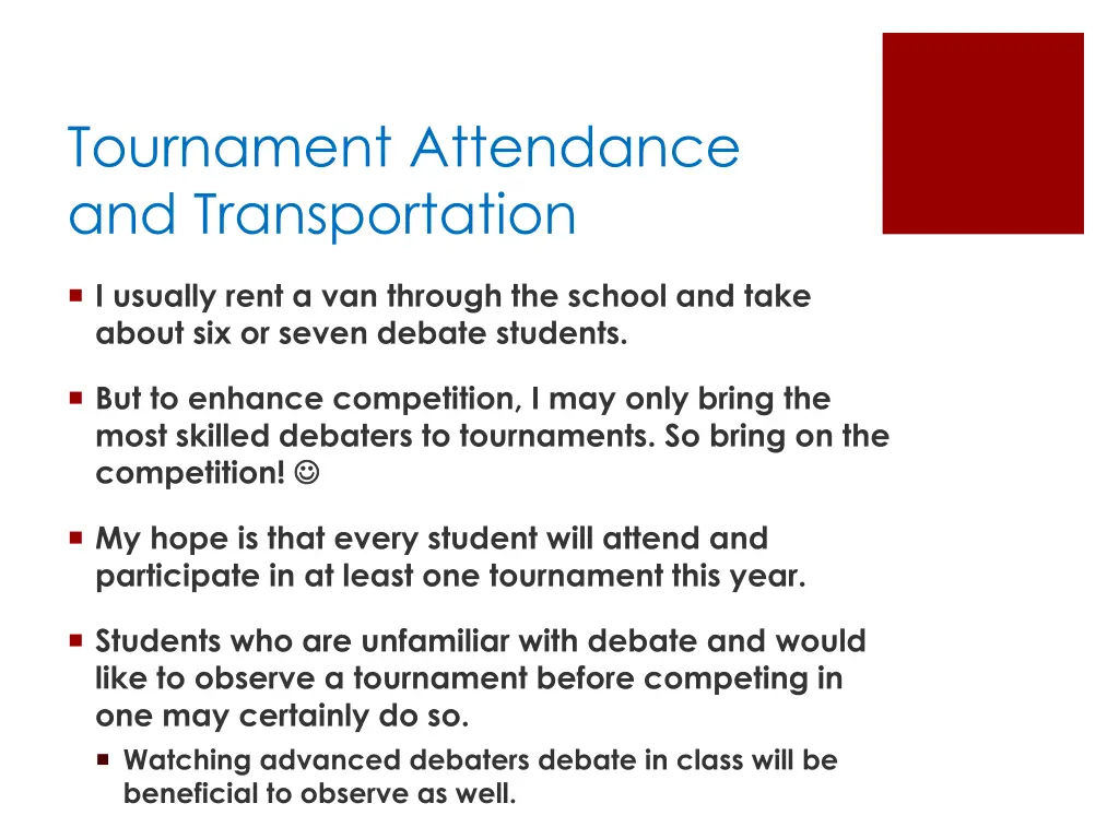 tournament attendance and transportation