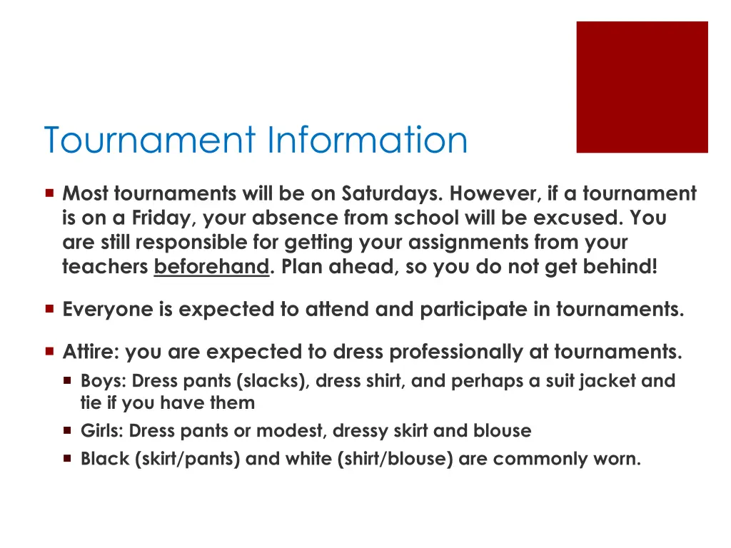 tournament information