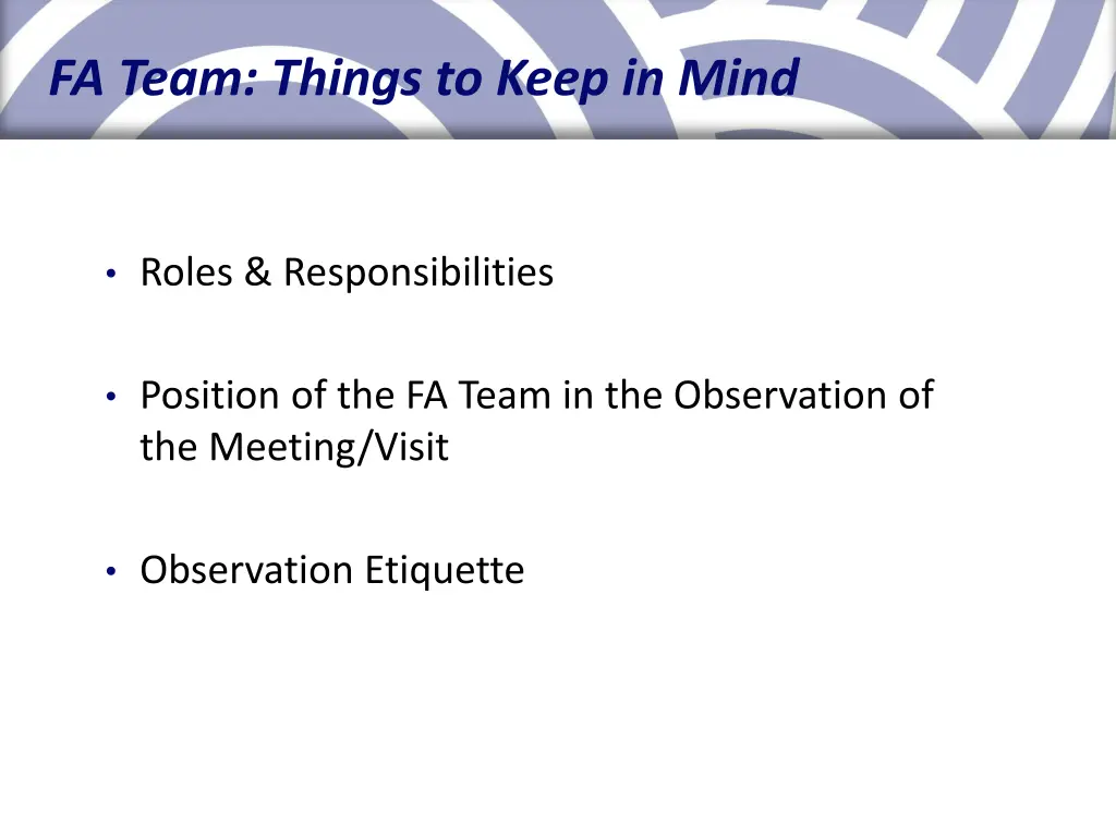 fa team things to keep in mind