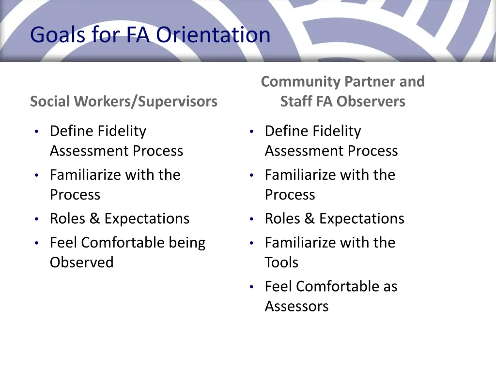 goals for fa orientation