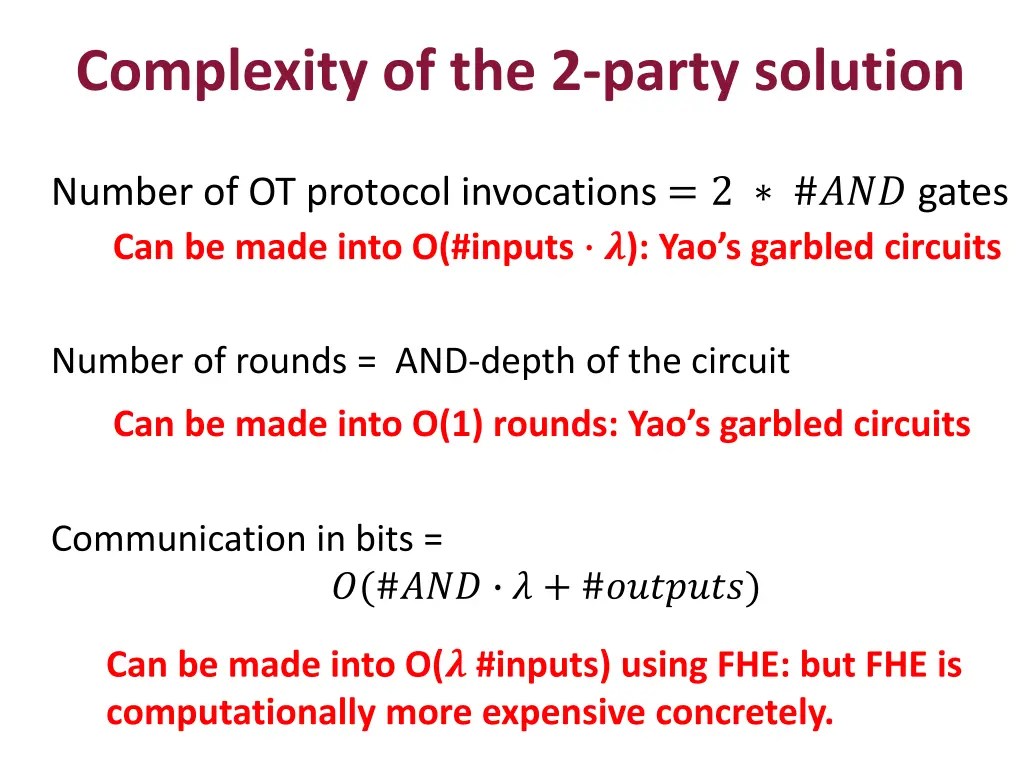 complexity of the 2 party solution