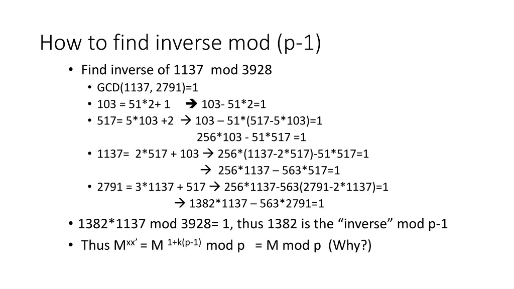 how to find inverse mod p 1 find inverse of 1137