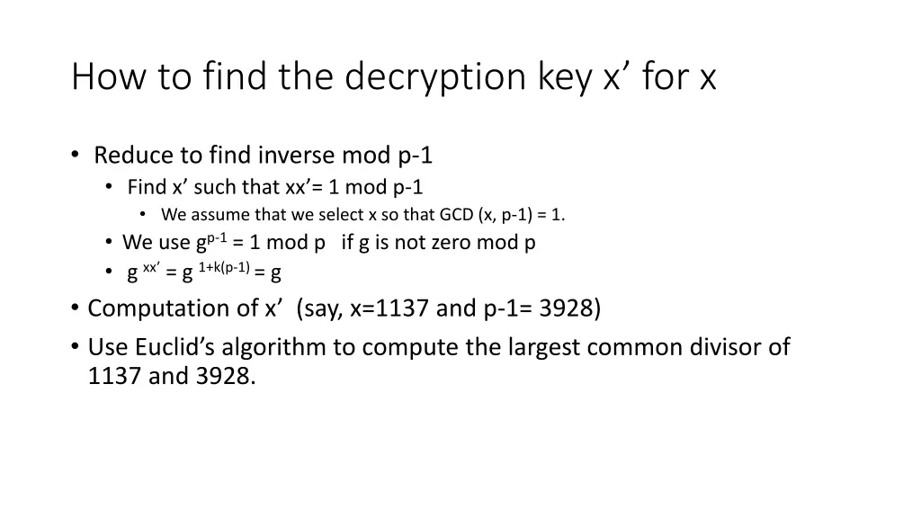 how to find the decryption key x for x