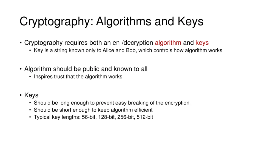 cryptography algorithms and keys