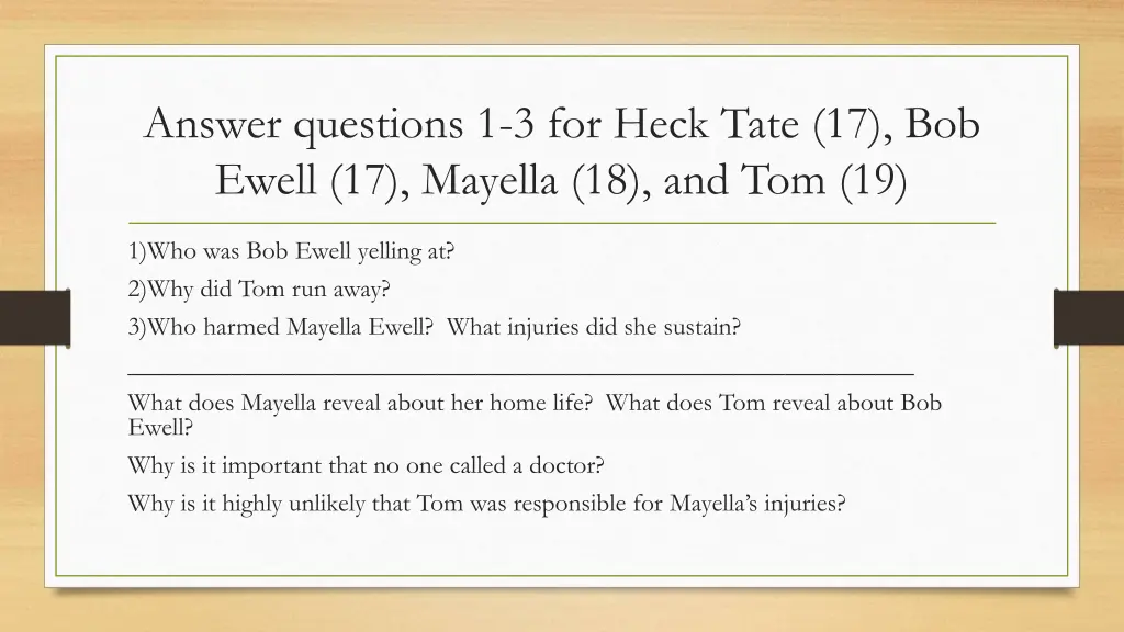 answer questions 1 3 for heck tate 17 bob ewell