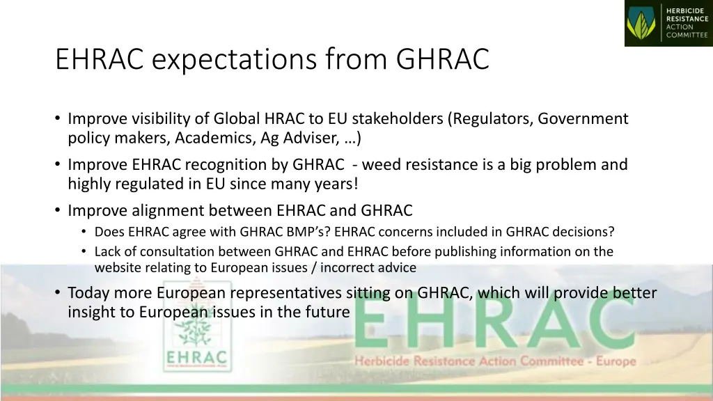 ehrac expectations from ghrac