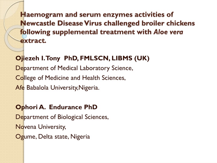 haemogram and serum enzymes activities