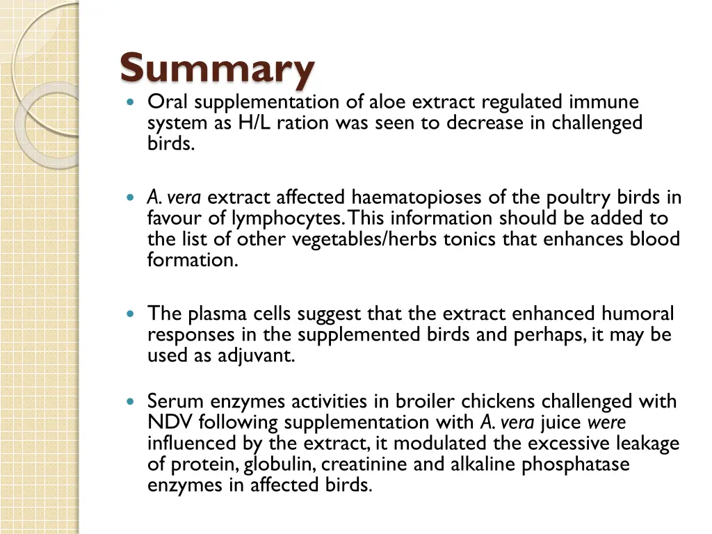 summary oral supplementation of aloe extract