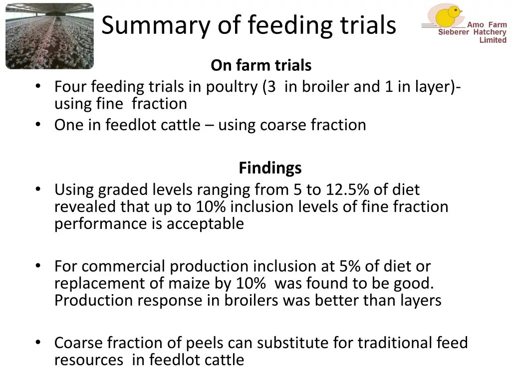 summary of feeding trials