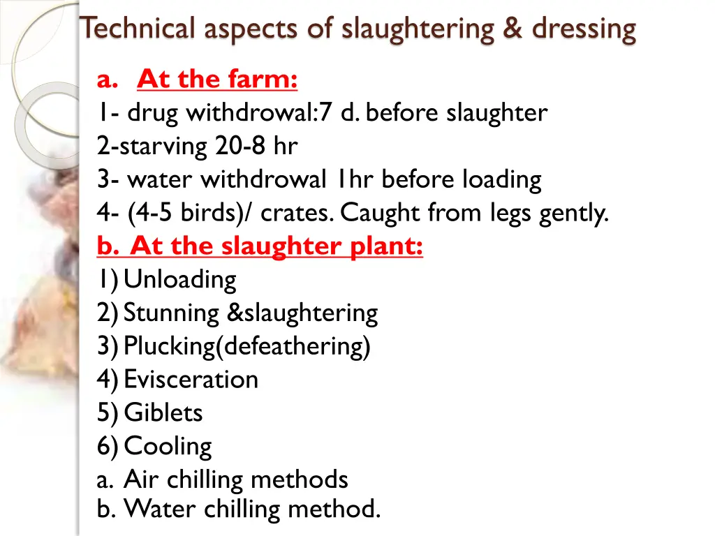 technical aspects of slaughtering dressing