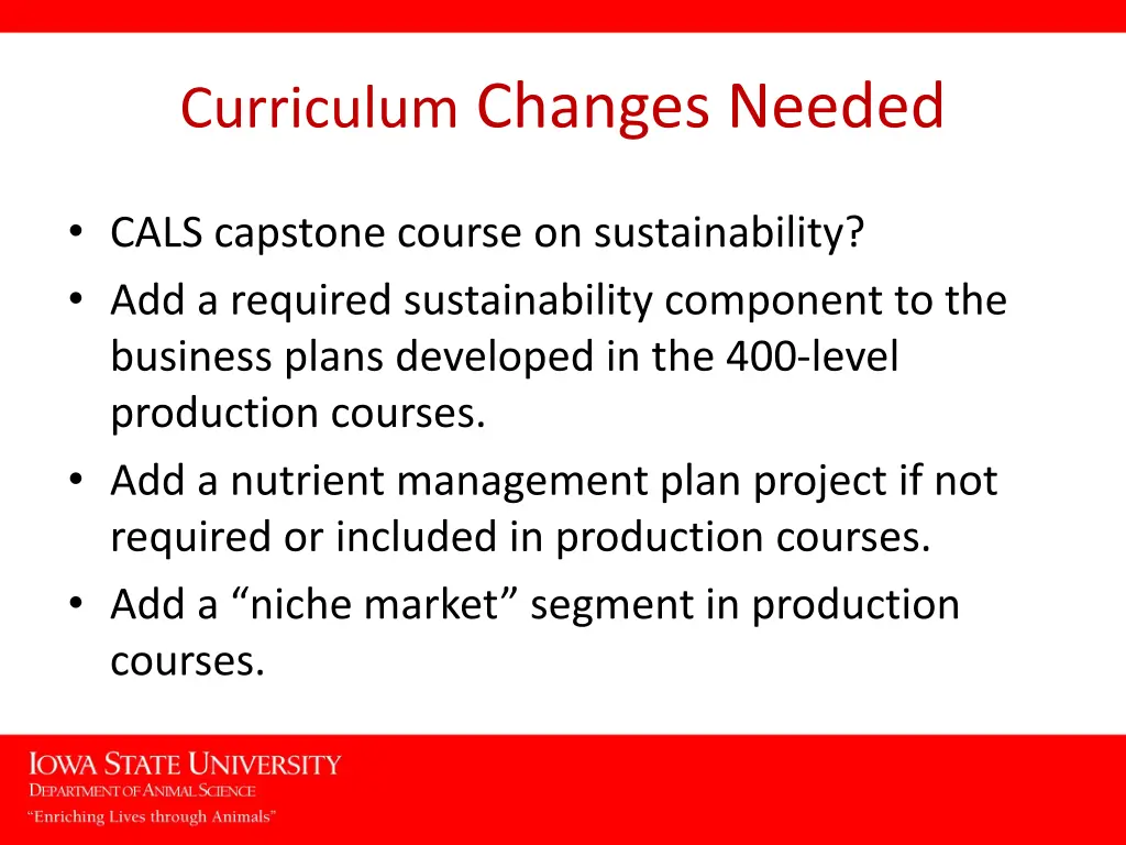 curriculum changes needed