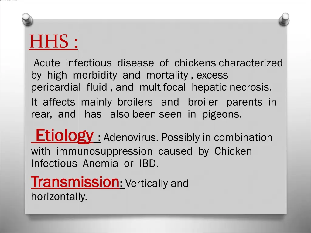 hhs acute infectious disease of chickens