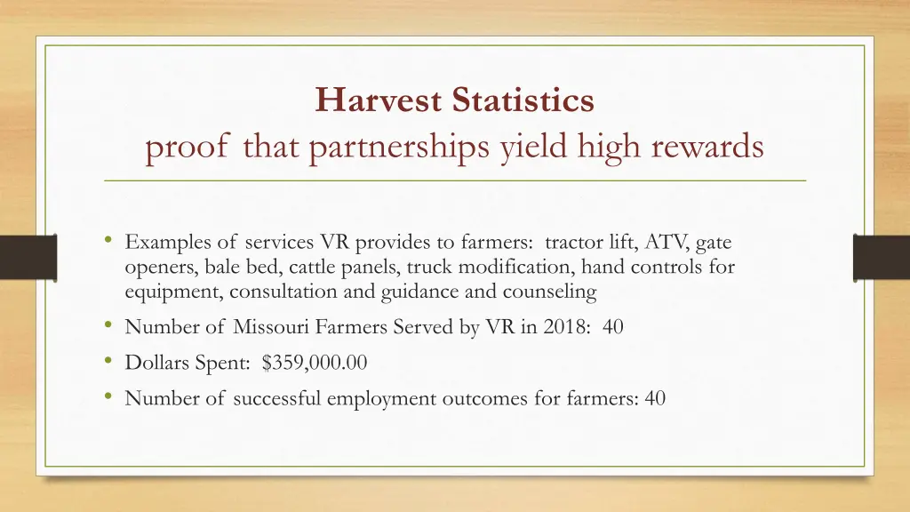 harvest statistics