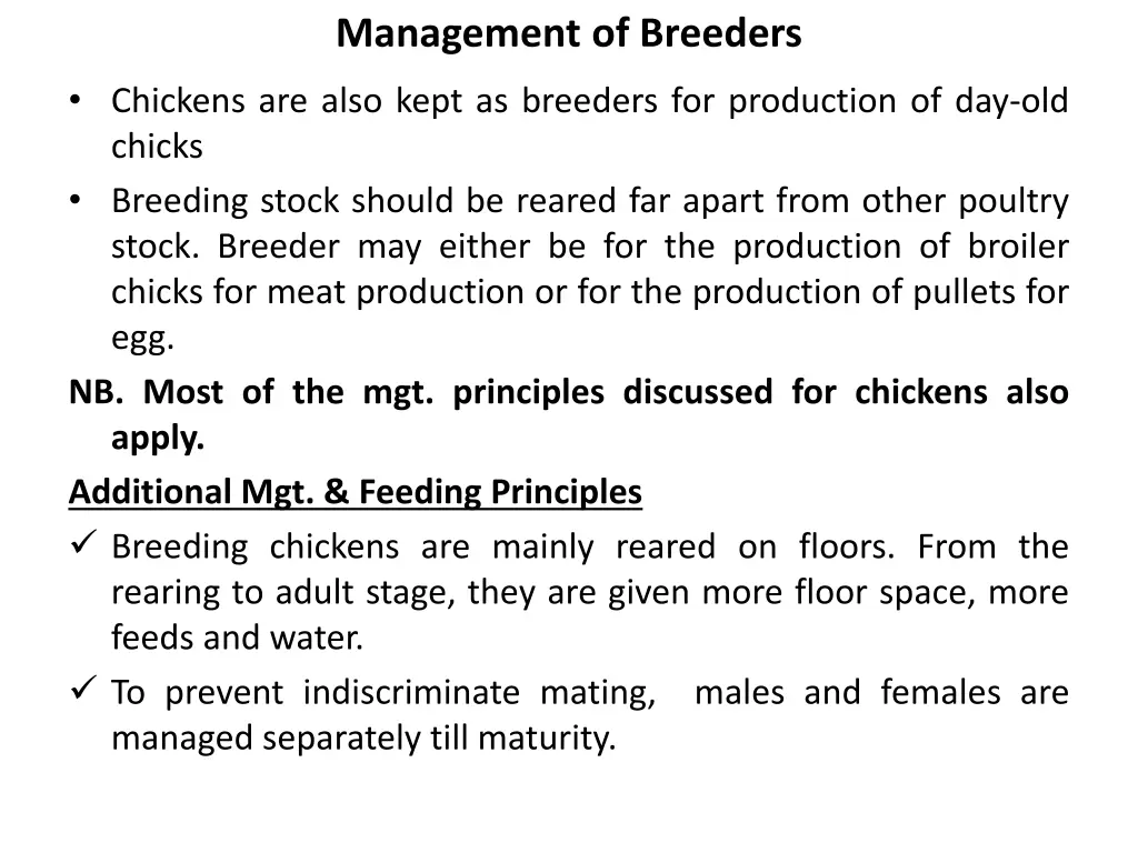 management of breeders