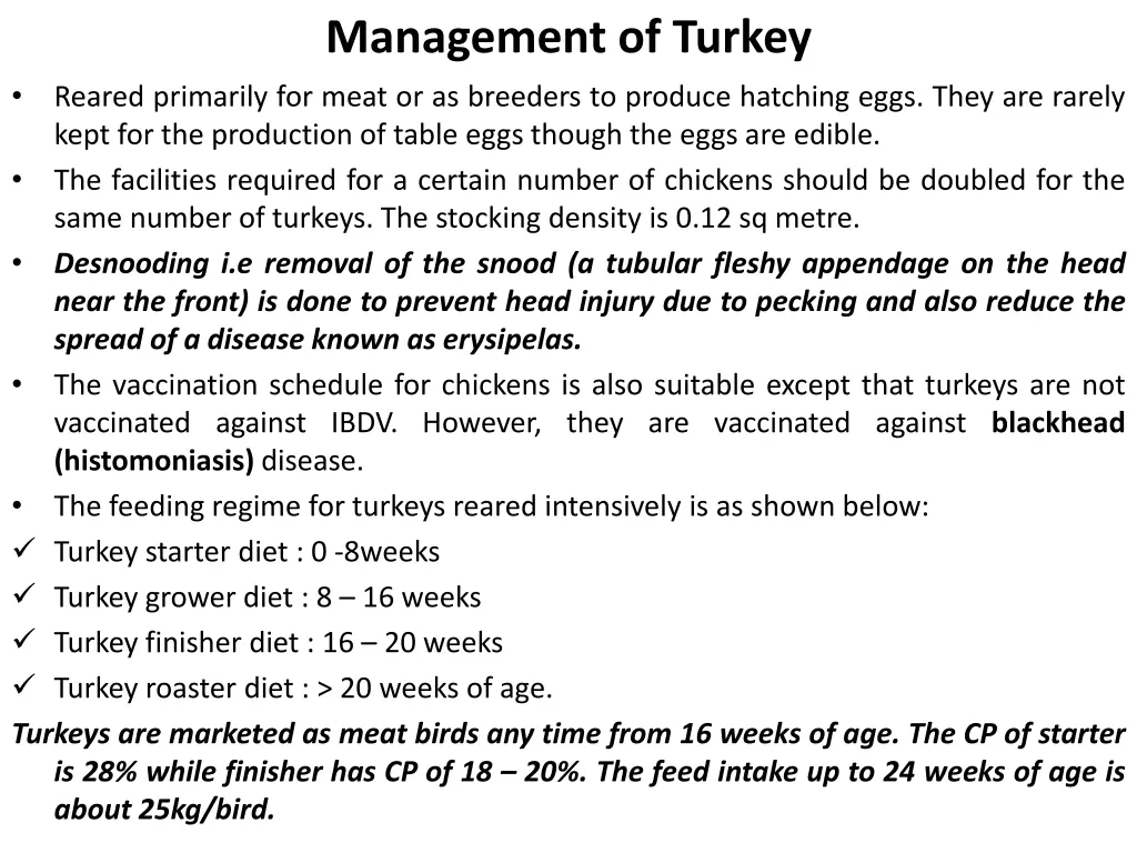 management of turkey