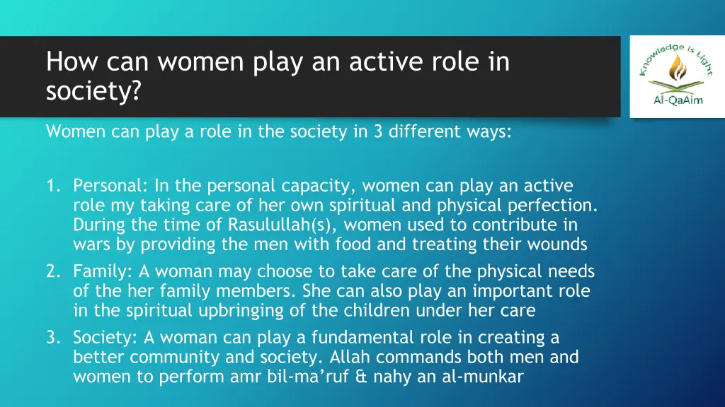 how can women play an active role in society