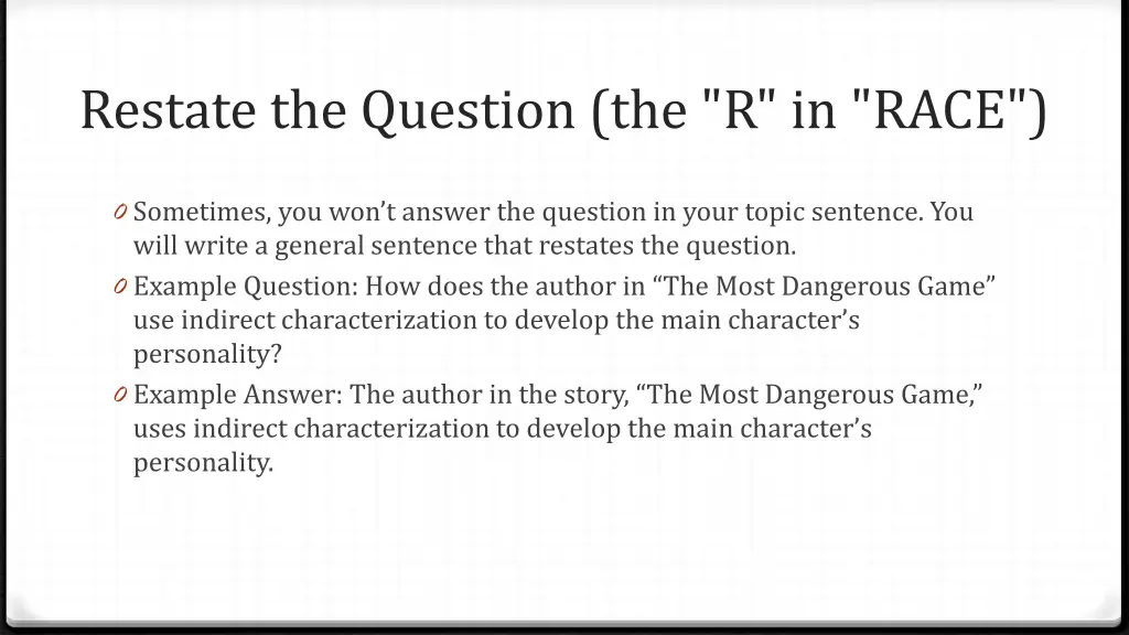 restate the question the r in race