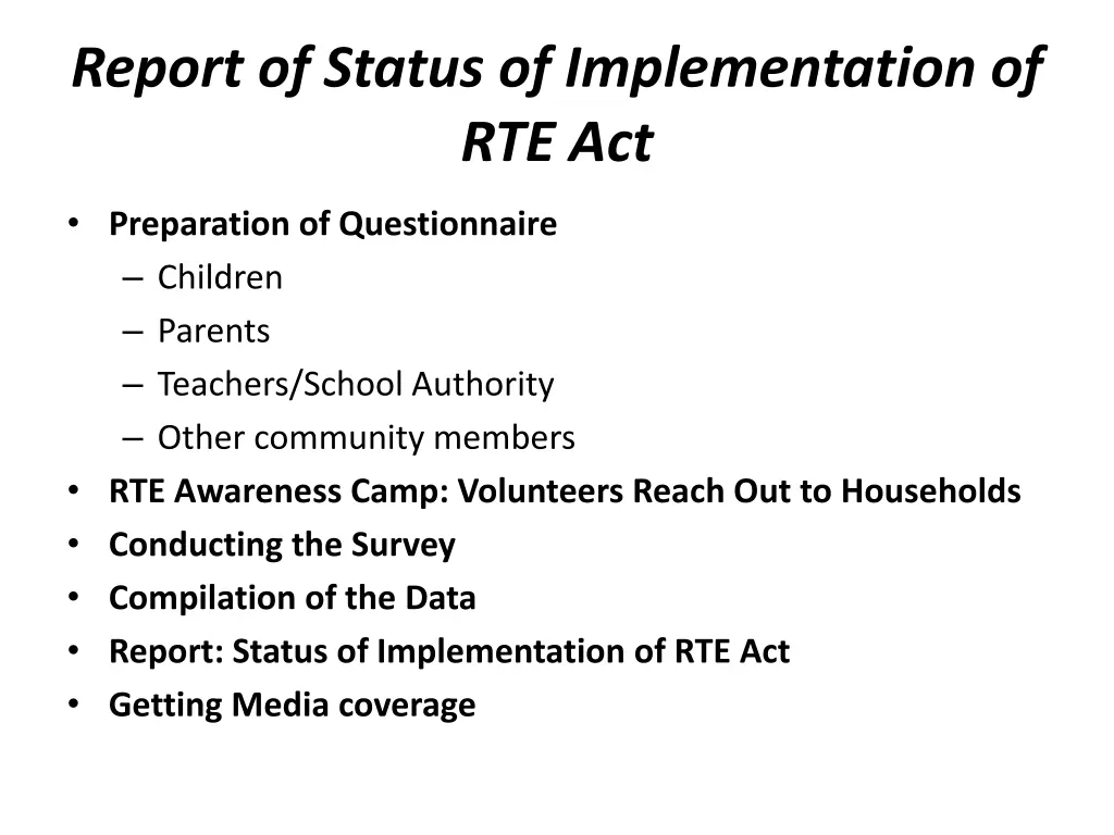 report of status of implementation of rte act 1