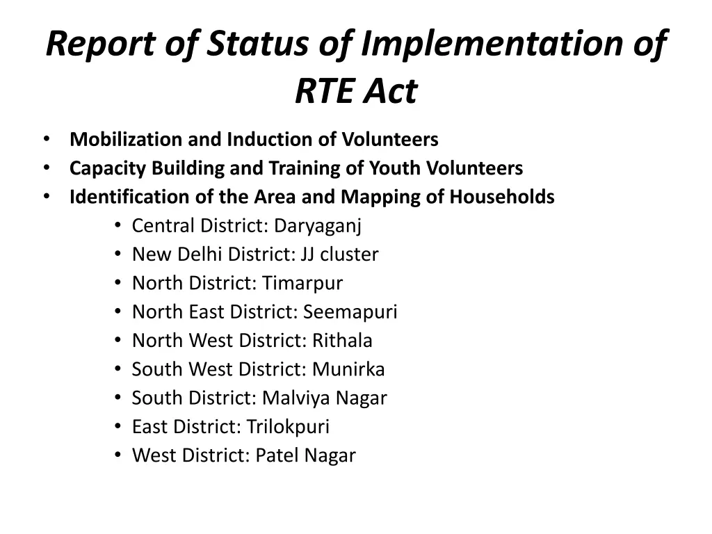 report of status of implementation of rte act