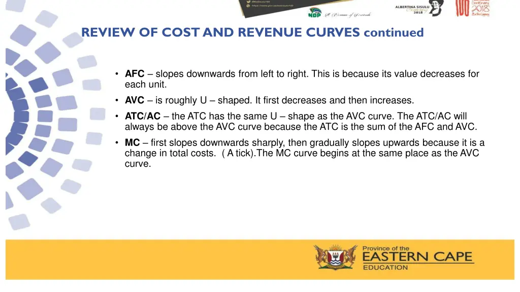 review of cost and revenue curves continued 5