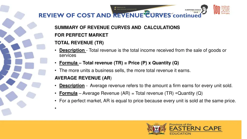 review of cost and revenue curves continued 7