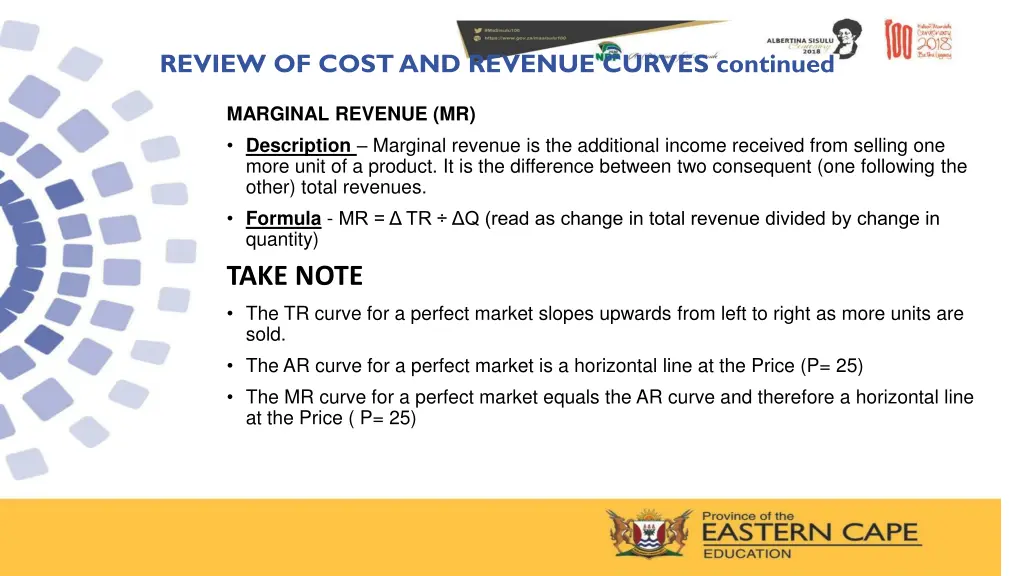 review of cost and revenue curves continued 8