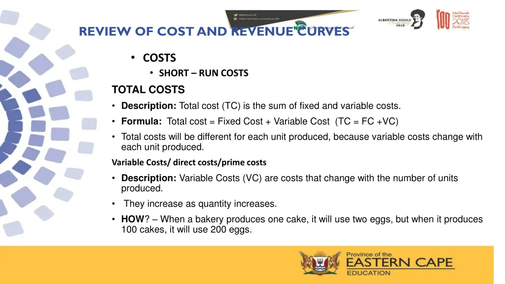 review of cost and revenue curves