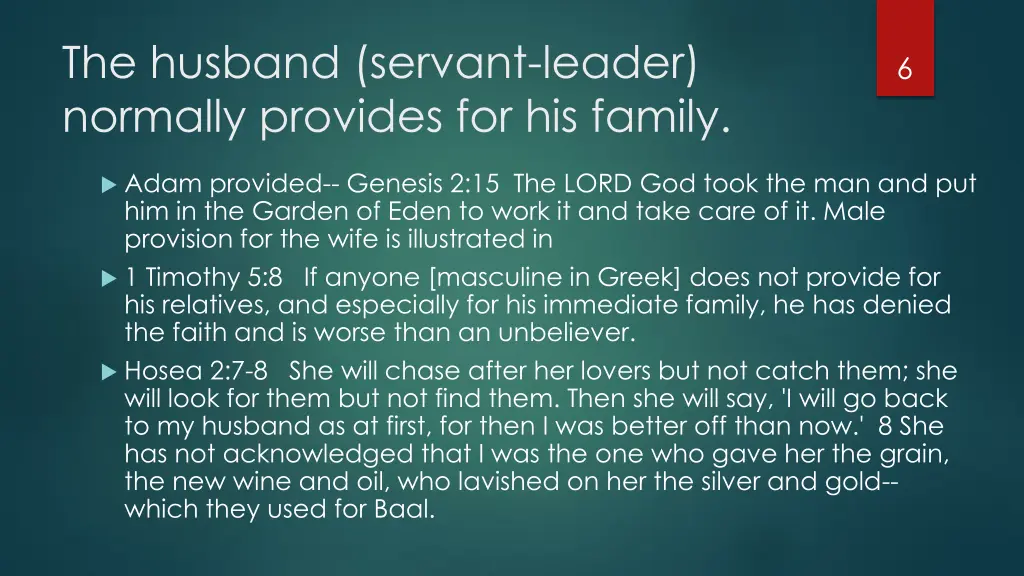 the husband servant leader normally provides