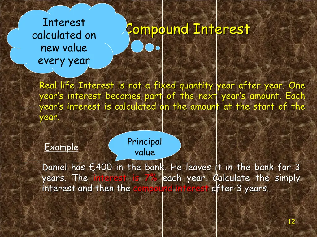 interest calculated on new value every year