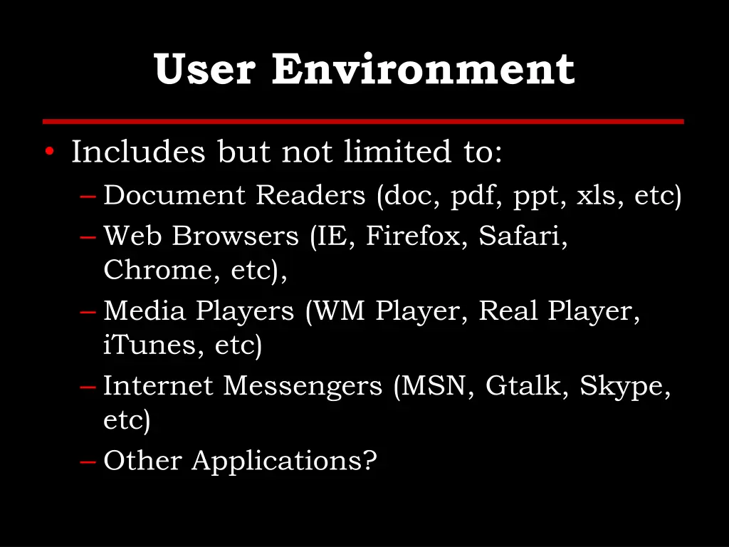 user environment