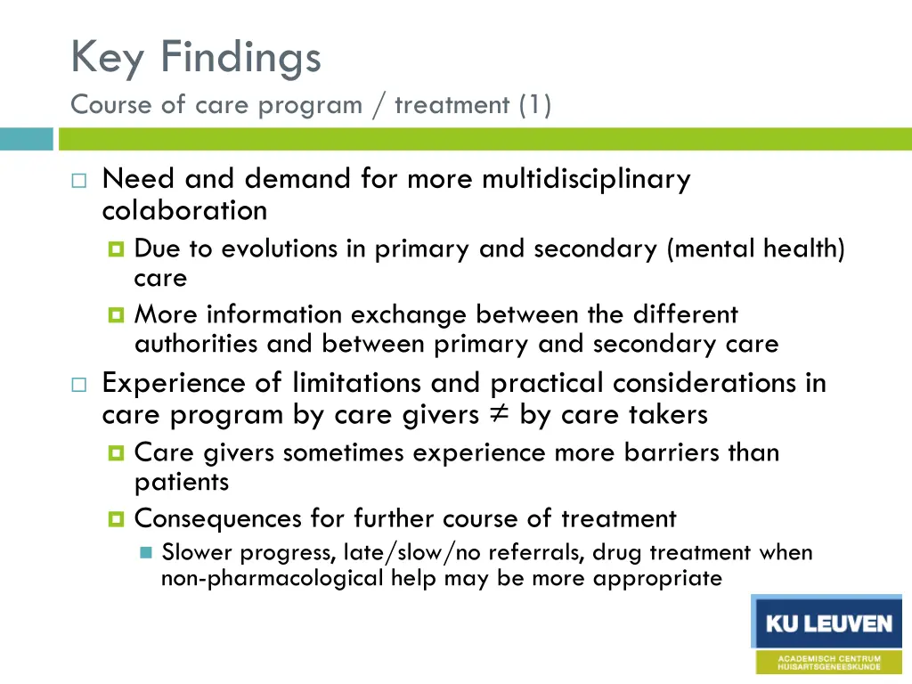 key findings course of care program treatment 1