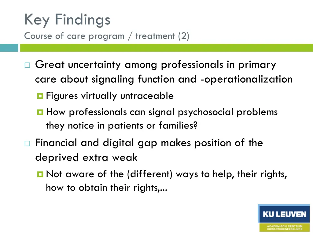 key findings course of care program treatment 2